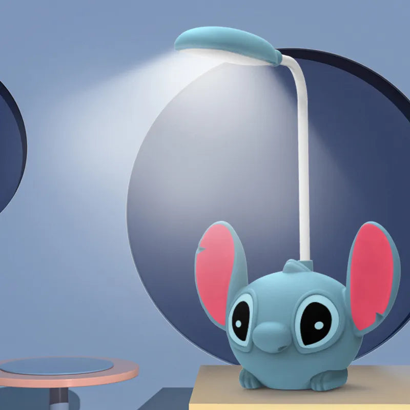 Led lilo & stitch lâmpada de mesa com apontador de lápis luz dobrável  bonito mesa luz da noite recarga usb luz presente